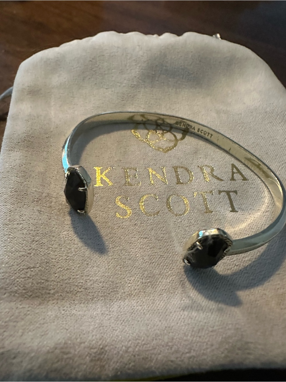 Kendra Scott Silver Elton Open Cuff Bracelet with Black Stones